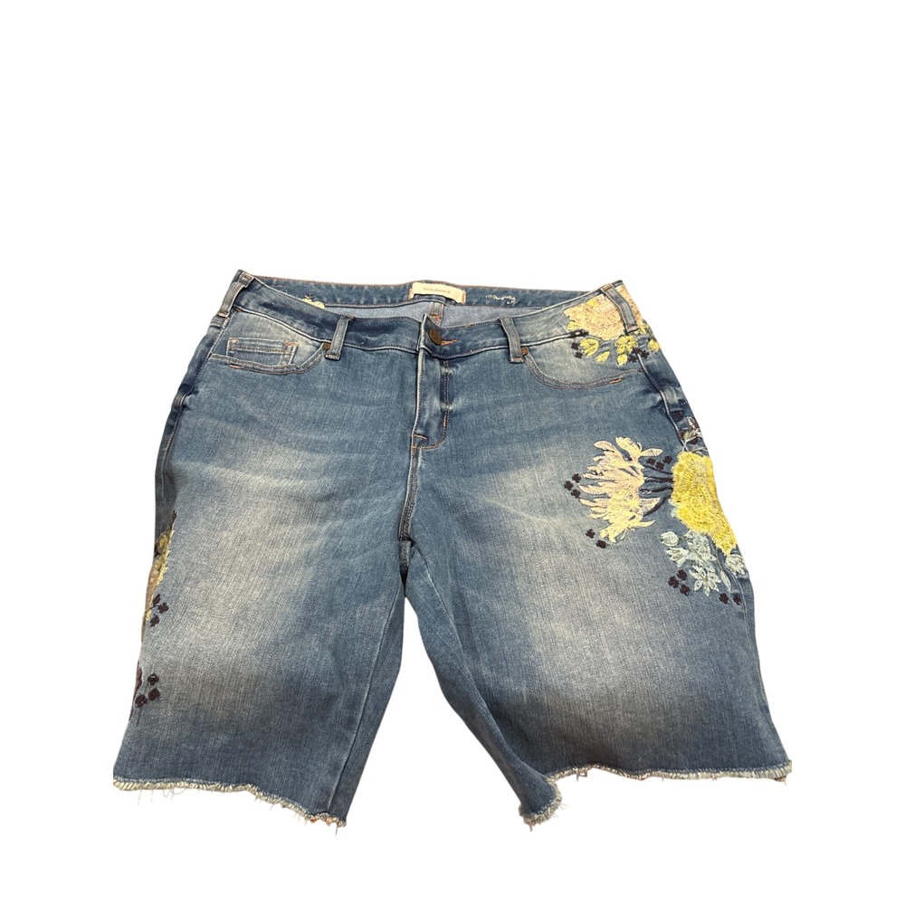 Sundance Magnolia Floral Embroidered Denim Shorts Medium Wash Blue Size 31 Boho